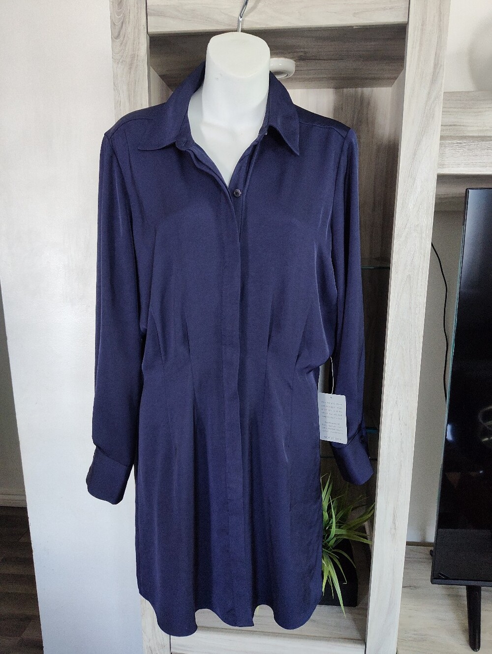 Classic Long-Sleeve Shirt Dress in Navy